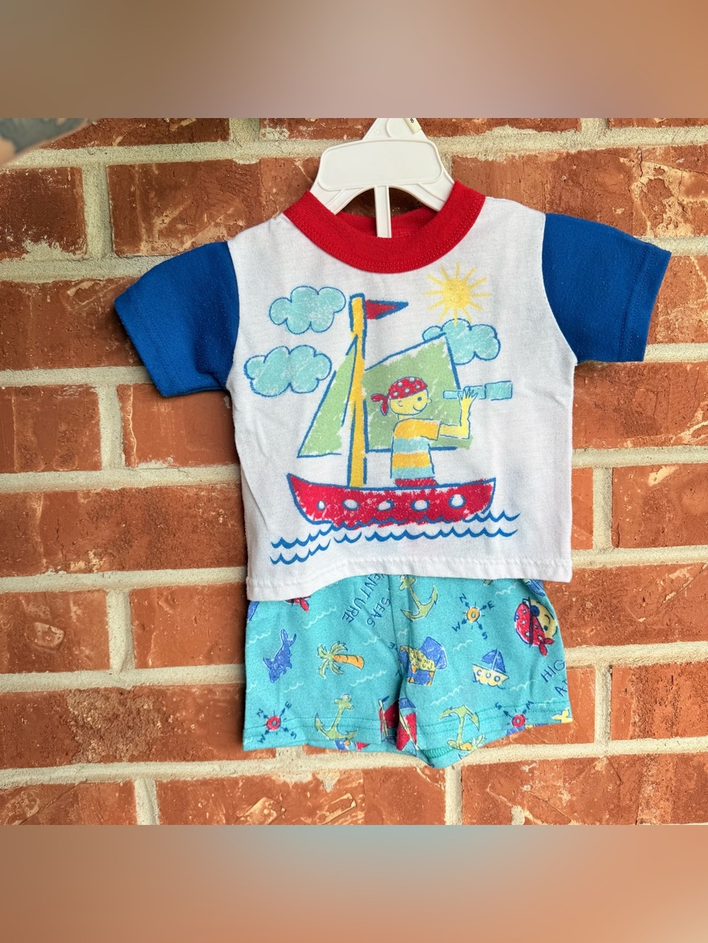 Kids Two-Piece Sailboat Pajama Set - Red, Blue & Light Blue